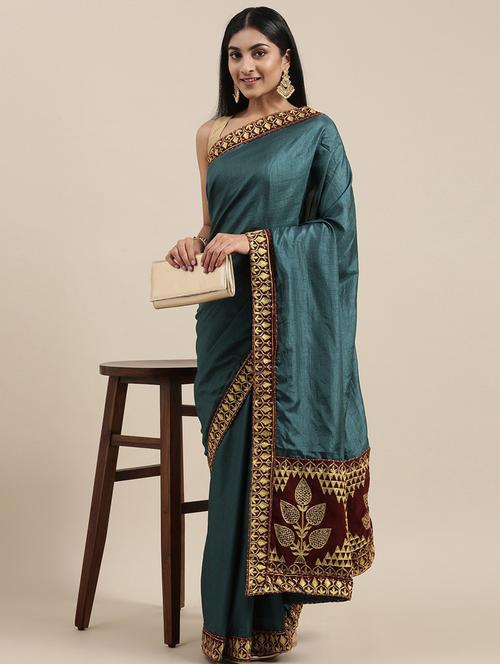 lace detailed plain saree with blouse - 18679206 - Very Small Image - 1