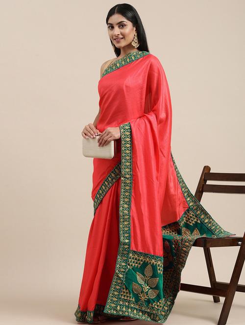 lace detailed solid saree with blouse - 18679208 - Very Small Image - 1