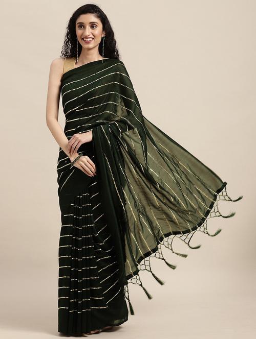 lace detailed solid saree with blouse - 18679216 - Very Small Image - 1