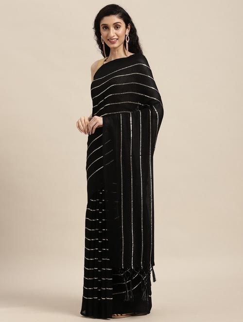 lace detailed self design saree with blouse - 18679218 - Very Small Image - 1