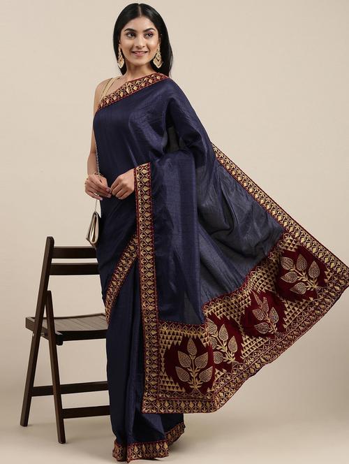 lace detailed solid saree with blouse - 18679220 - Very Small Image - 1