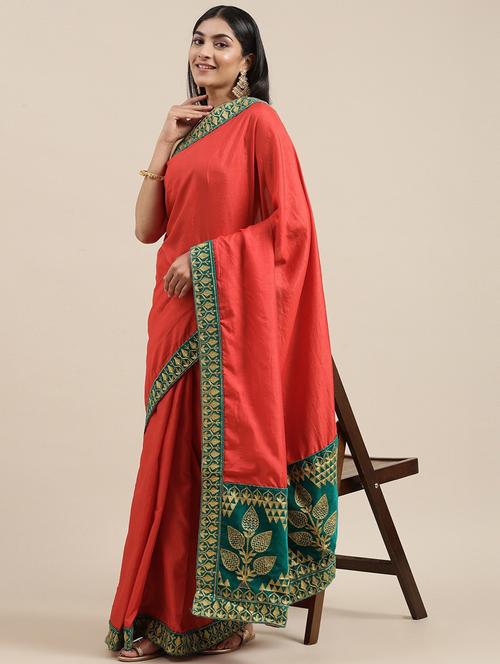 lace detailed solid saree with blouse - 18679221 - Very Small Image - 1