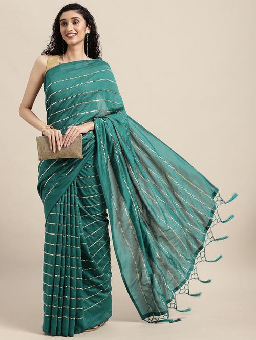 lace detailed self design saree with blouse - 18679229 - Very Small Image - 1