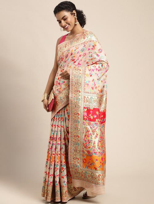 multi coloured jacquard saree with blouse - 18679262 - Very Small Image - 1