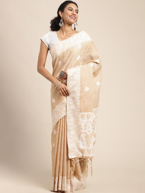 peach coloured jacquard saree - 18679272 - Very Small Image - 1