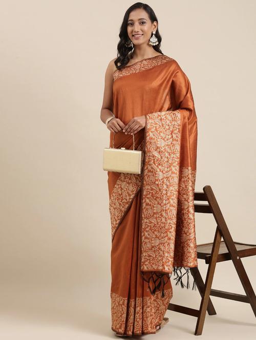 orange coloured jacquard saree - 18679276 - Very Small Image - 1