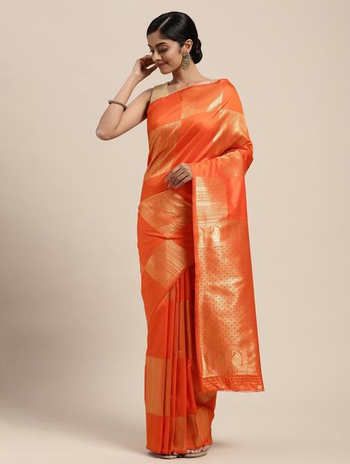 orange cotton silk banarasi saree - 18679290 - Very Small Image - 1