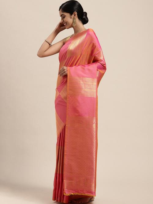 peach coloured banarasi saree with blouse - 18679294 - Very Small Image - 1