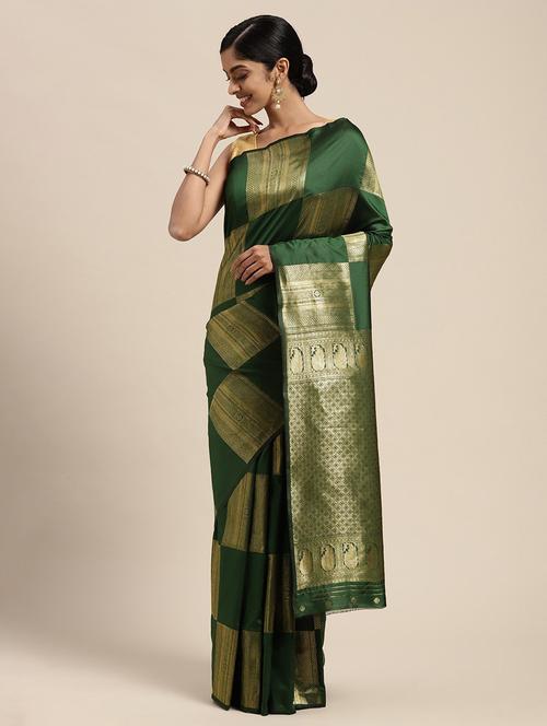 olive green coloured banarasi saree with blouse - 18679297 - Very Small Image - 1