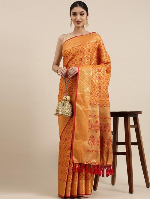 mustard yellow coloured jaquard saree - 18679320 - Very Small Image - 1