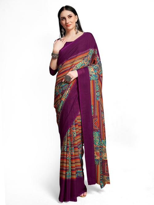 magenta coloured printed saree with blouse - 18679336 - Very Small Image - 1