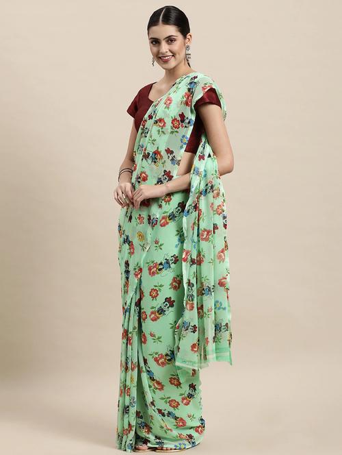 light green coloured printed saree with blouse - 18679355 - Very Small Image - 1