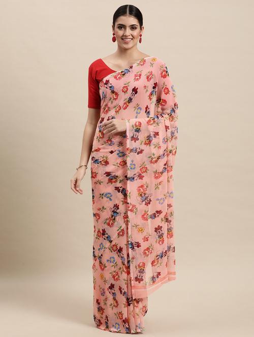 pink coloured printed saree with blouse - 18679359 - Very Small Image - 1