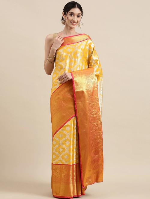 yellow coloured banarasi saree with blouse - 18679371 - Very Small Image - 1