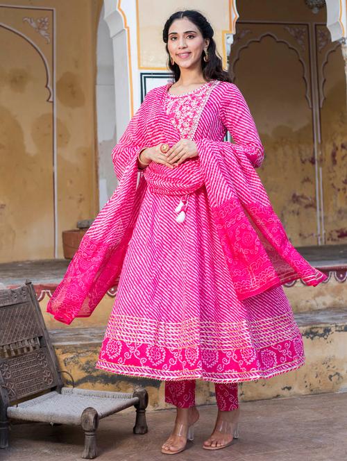 pink cotton kurta pant set - 18679734 - Very Small Image - 1