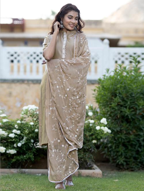 olive silk kurta pant set - 18679742 - Very Small Image - 1