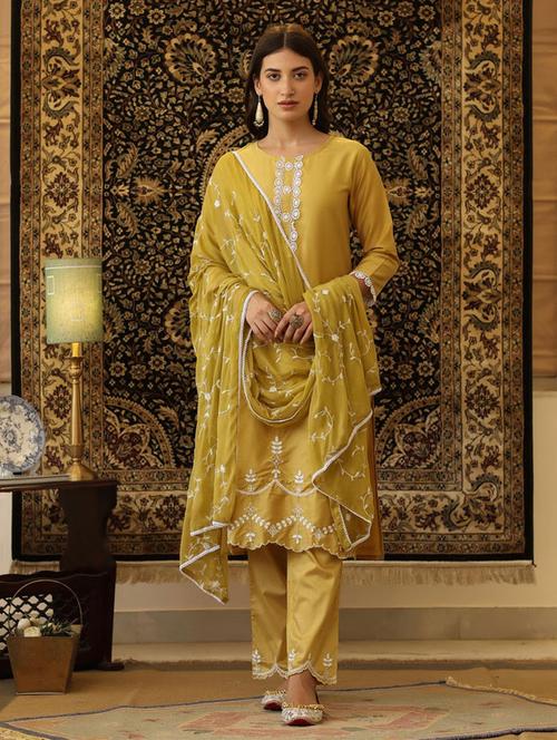 yellow silk kurta pant set - 18679747 - Very Small Image - 1