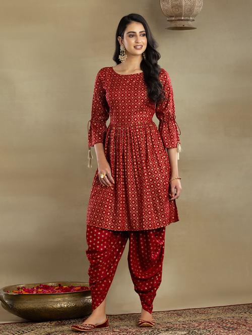 gold printed kurta salwar set - 18680335 - Very Small Image - 1