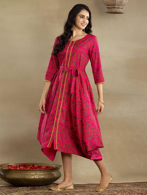 pink printed asymmetric ethnic dress - 18680424 - Very Small Image - 1