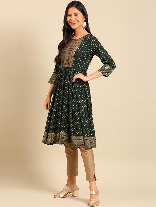 green cotton anarkali kurta - 18683035 - Very Small Image - 1