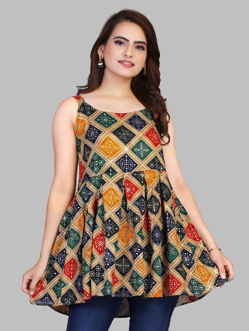 round neck bandhani regular tunic - 18684325 - Very Small Image - 1