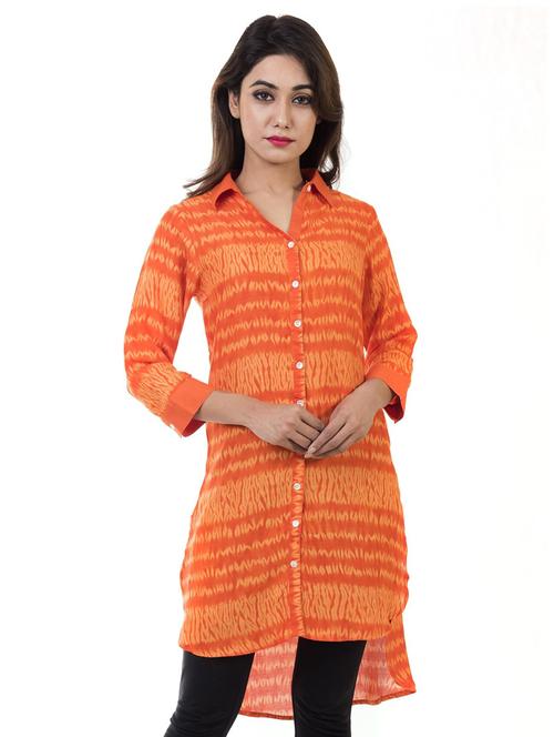 orange printed high low kurta - 18684383 - Very Small Image - 1
