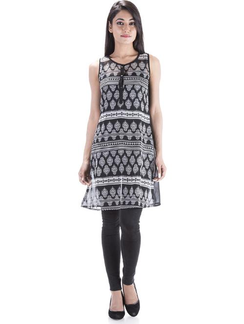 black georgette aline kurta - 18684388 - Very Small Image - 1