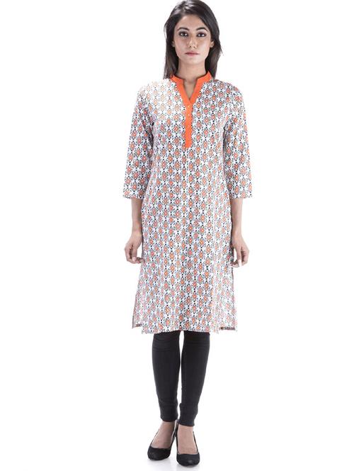 white printed straight kurta - 18684389 - Very Small Image - 1