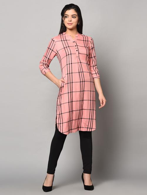 checkered straight kurta - 18684393 - Very Small Image - 1