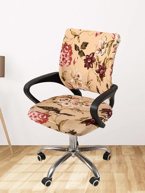 polyester snapdex office chair cover, washable chair slipcover (beige flower, 2) - 18684427 - Very Small Image - 1