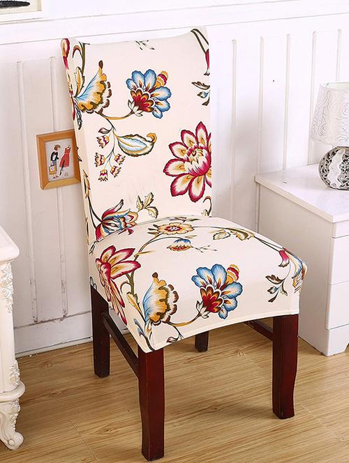 chair cover protector seat slipcover (6 chair cover, beige flower blue/red) - 18684773 - Very Small Image - 1