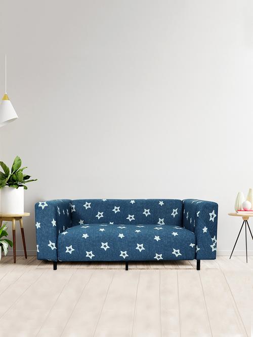 single seater polyester, spandex solid flexible big elasticity cover-dark blue star - 18685305 - Very Small Image - 1