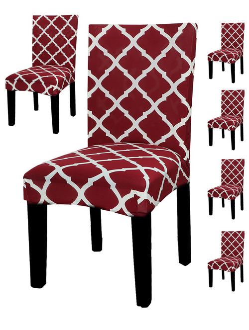 polyester elastic stretch removable washable short dining chair - pack of 6 - 18685719 - Very Small Image - 1