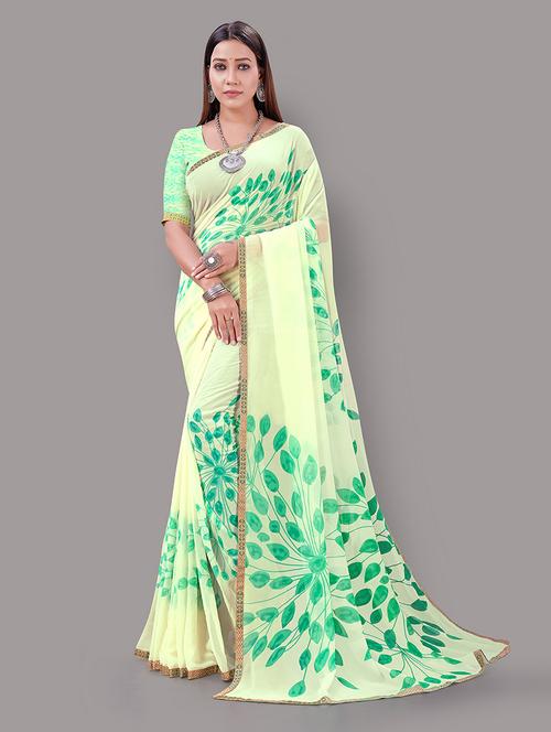 cream georgette printed saree with blouse - 18686199 - Very Small Image - 1