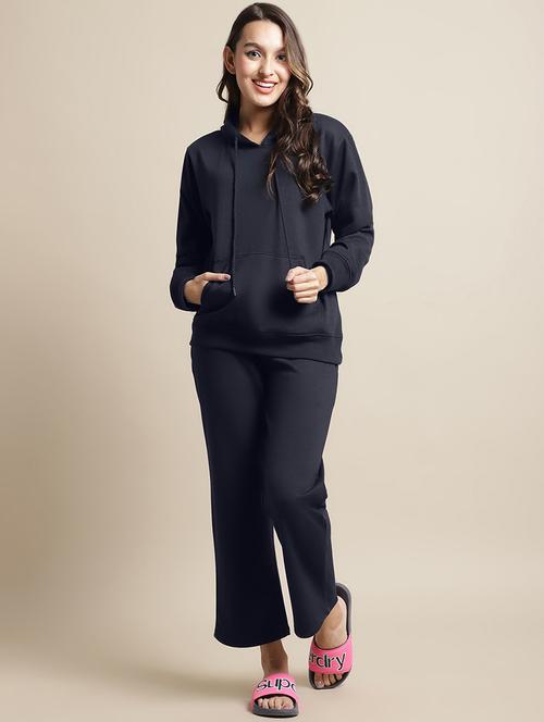 hooded neck solid pyjama set nightwear set - 18686569 - Very Small Image - 1