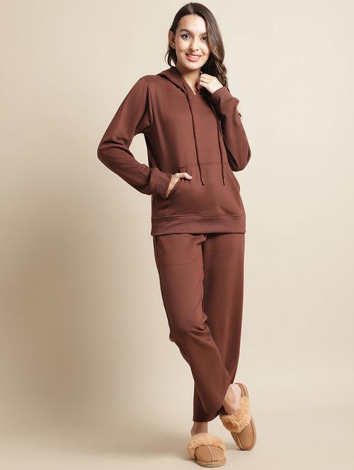 hooded neck solid pyjama set nightwear set - 18686571 - Very Small Image - 1