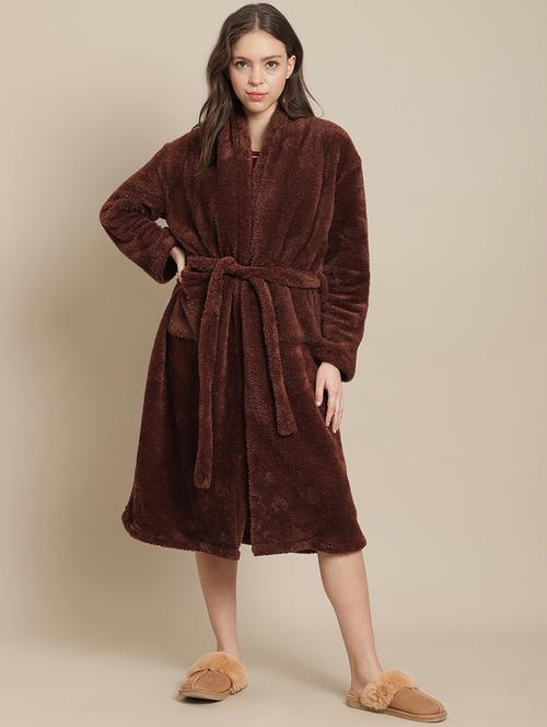secret wish women brown faux fur winter lounge robe - 18686638 - Very Small Image - 1