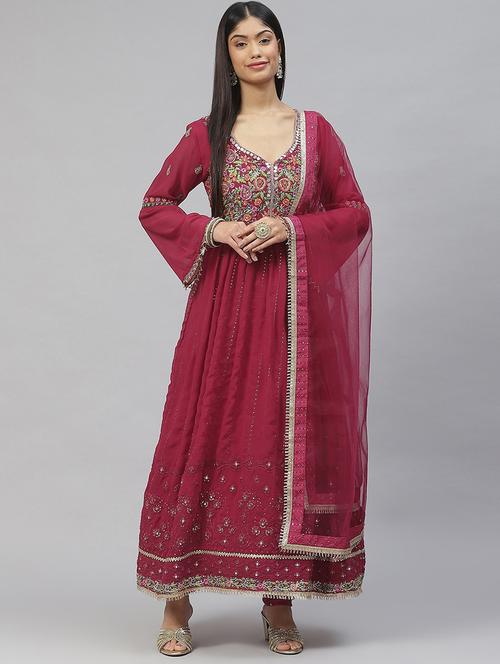 embroidered semi-stitched suit set - 18686847 - Very Small Image - 1