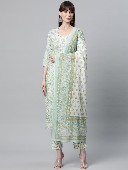 printed kurta pant set with dupatta - 18686896 - Very Small Image - 1