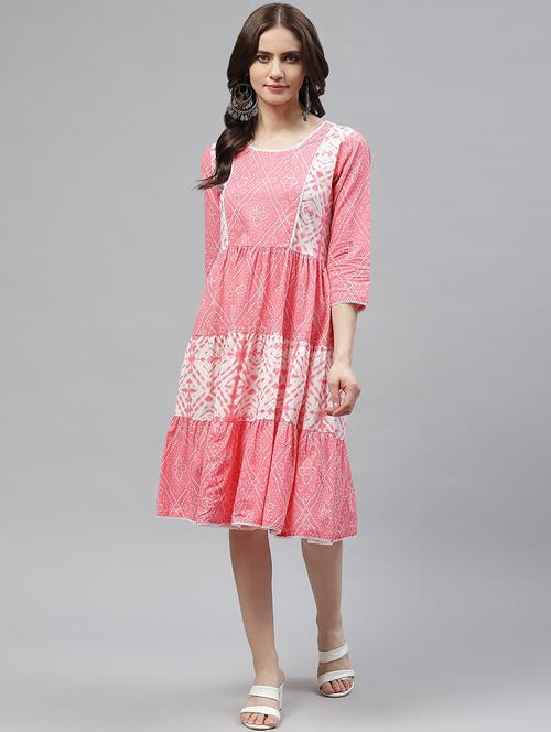 pink cotton fit & flare ethnic dress - 18686917 - Very Small Image - 1