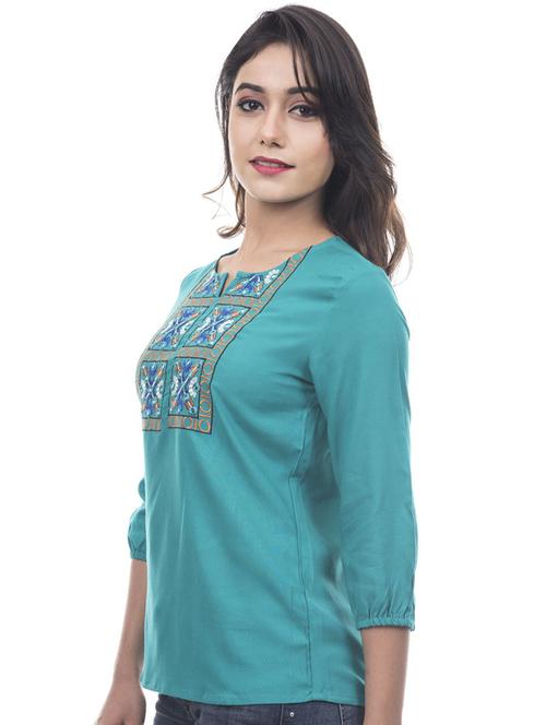 green cotton blend regular top - 18688092 - Very Small Image - 1