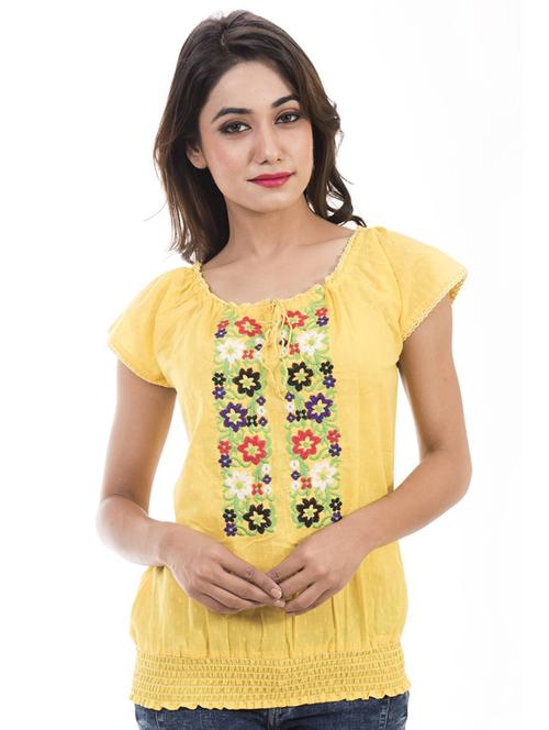 yellow cotton blend regular top - 18688145 - Very Small Image - 1