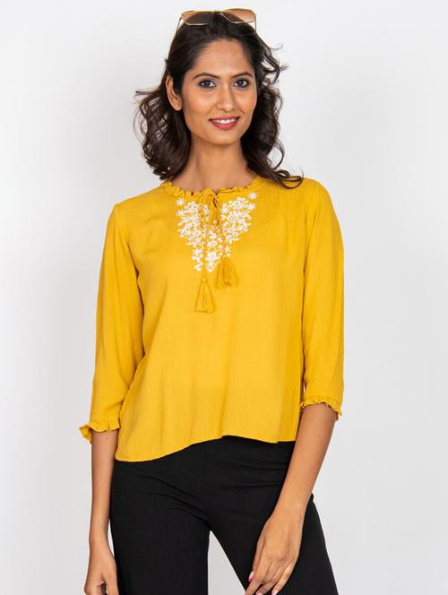 yellow viscose regular top - 18688298 - Very Small Image - 1