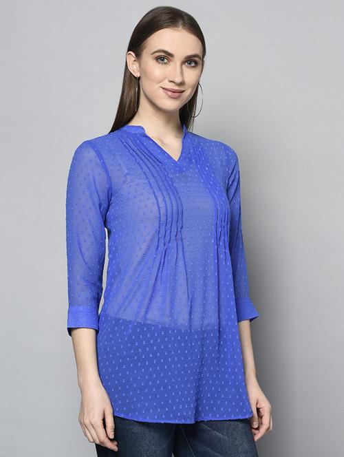 mandarin neck self design regular top - 18688329 - Very Small Image - 1