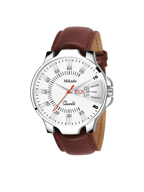 tan leather strap day and date functional analog watch for men's and boy's - 18689878 - Very Small Image - 1