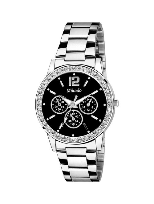 royal metal chain black dial watch for women and girls - 18691203 - Very Small Image - 1