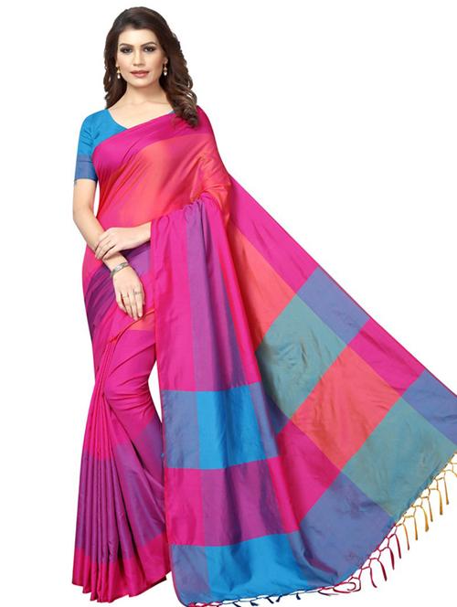 color block printed saree with blouse - 18692843 - Very Small Image - 1