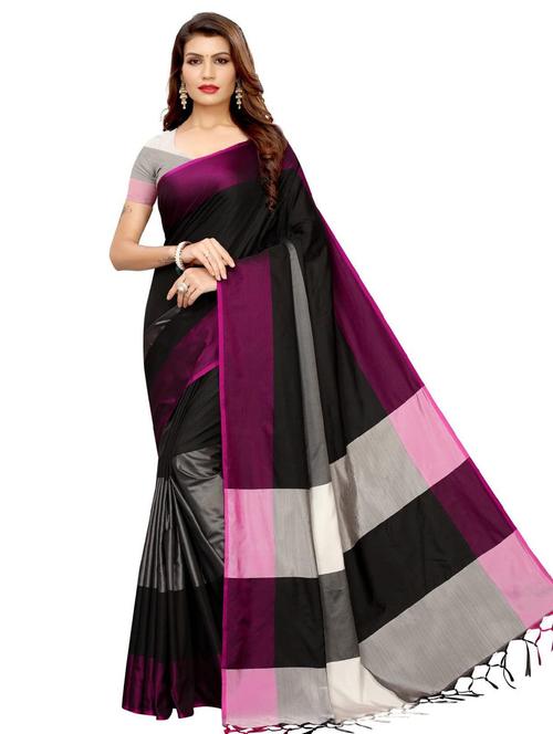 printed self design silk saree with blouse - 18692893 - Very Small Image - 1