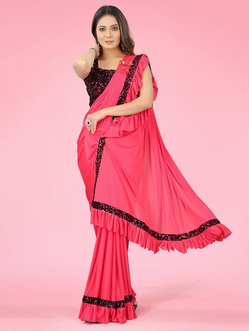 sequined bordered fancy saree with blouse - 18693245 - Very Small Image - 1