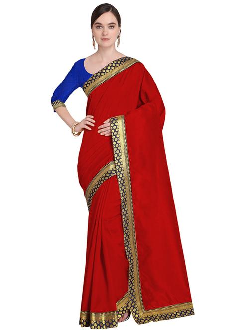 solid with contrast bordered saree with blouse - 18693290 - Very Small Image - 1